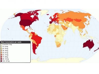 Карта мирового потребления мяса. ttolk.ru