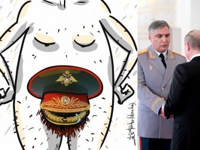 Генеральский стриптиз (карикатура А.Петренко, t.me/PetrenkoAndryi), А.Матовников и В.Путин: t.me/insiderUKR