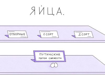 Яичный кризис и выдвижение Путина на выборы. Карикатура: t.me/sotaproject